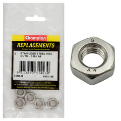 Champion - Hex Plain Nuts Stainless Steel M10 x 1.50mm - 316/a4 | C1885-18