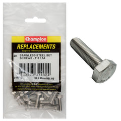 Champion - Hex Set Screws Stainless Steel M6 x 20mm - 316/a4 | C1885-5