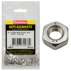Champion - Hex Plain Nuts Stainless Steel M5 x 0.8mm - 316/a4 | C1888-13