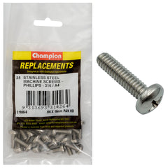 Champion - Machine Screws - Pan - Phillips Stainless Steel M6 x 16mm - 316/a4 | C1888-6