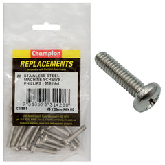 Champion - Machine Screws - Pan - Phillips Stainless Steel M6 x 25mm - 316/a4 | C1888-8