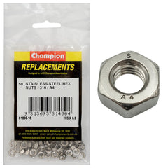 Champion - Hex Plain Nuts Stainless Steel M5 x 0.8mm - 316/a4 | C1890-10