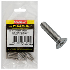 Champion - Machine Screws - Countersunk - Phillips Stainless Steel M5 x 25mm - 316/a4 | C1890-2