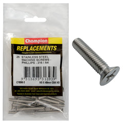 Champion - Machine Screws - Countersunk - Phillips Stainless Steel M5 x 40mm - 316/a4 | C1890-3