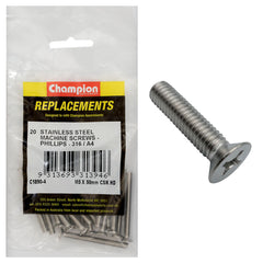 Champion - Machine Screws - Countersunk - Phillips Stainless Steel M5 x 50mm - 316/a4 | C1890-4
