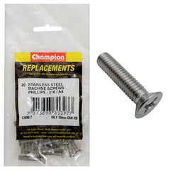 Champion - Machine Screws - Countersunk - Phillips Stainless Steel M6 x 30mm - 316/a4 | C1890-7