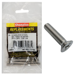 Champion - Machine Screws - Countersunk - Phillips Stainless Steel M6 x 40mm - 316/a4 | C1890-8