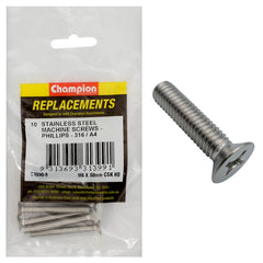 Champion - Machine Screws - Countersunk - Phillips Stainless Steel M6 x 50mm - 316/a4 | C1890-9