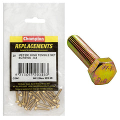 Champion - Hex Set Screws - High Tensile - M4 x 20mm - Grade 8.8 | C196-1