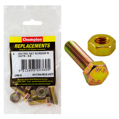 Champion - Hex Set Screws M10 x 30mm - Grade 8.8 & Nut 1.5mm - Class 8 - High Tensile | C196-13