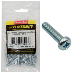 Champion - Machine Screws - Pan - Phillips - M6 x 20mm - Zinc Plated | C21-12