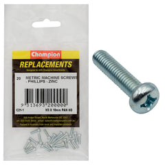Champion - Machine Screws - Pan - Phillips - M3 x 10mm - Zinc Plated | C21-1