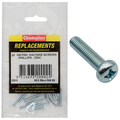 Champion - Machine Screws - Pan - Phillips - M3 x 25mm - Zinc Plated | C21-3