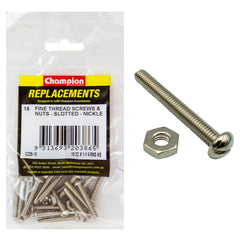 Champion - Machine Screws - Pan - Slot & Hex Plain Nuts - 10/32" x 1 - 1/4" - Nickle Plated | C228-10