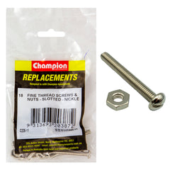 Champion - Machine Screws - Pan - Slot & Hex Plain Nuts - 10/32" x 1 - 1/2" - Nickle Plated | C228-11