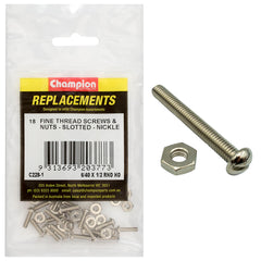 Champion - Machine Screws - Pan - Slot & Hex Plain Nuts - 6/40" x 1/2" - Nickle Plated | C228-1