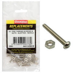 Champion - Machine Screws - Pan - Slot & Hex Plain Nuts - 6/40" x 3/4" - Nickle Plated | C228-2