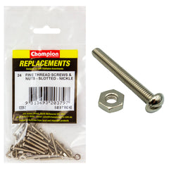 Champion - Machine Screws - Pan - Slot & Hex Plain Nuts - 6/40" x 1" - Nickle Plated | C228-3