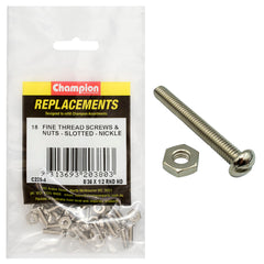 Champion - Machine Screws - Pan - Slot & Hex Plain Nuts - 8/36" x 1/2" - Nickle Plated | C228-4