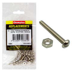 Champion - Machine Screws - Pan - Slot & Hex Plain Nuts - 8/36" x 3/4" - Nickle Plated | C228-5