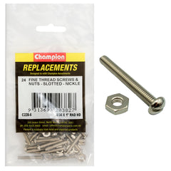 Champion - Machine Screws - Pan - Slot & Hex Plain Nuts - 8/36" x 1" - Nickle Plated | C228-6