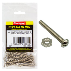 Champion - Machine Screws - Pan - Slot & Hex Plain Nuts - 8/36" x 1 - 1/4" - Nickle Plated | C228-7