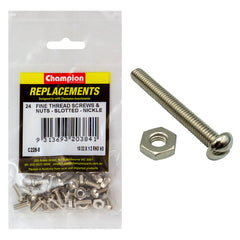 Champion - Machine Screws - Pan - Slot & Hex Plain Nuts - 10/32" x 1/2" - Nickle Plated | C228-8