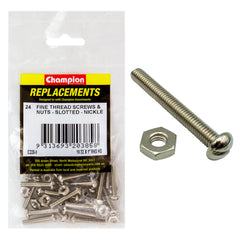 Champion - Machine Screws - Pan - Slot & Hex Plain Nuts - 10/32" x 1" - Nickle Plated | C228-9