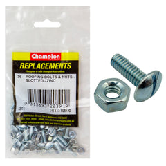 Champion - Roofing Bolts - Mushroom Head & Hex Plain Nuts - 3/16" x 1/2" - UNC - Zinc Plated | C252-1