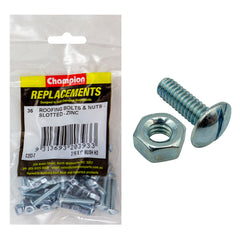Champion - Roofing Bolts - Mushroom Head & Hex Plain Nuts - 3/16" x 1 - 1/2" - UNC - Zinc Plated | C252-4