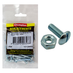 Champion - Roofing Bolts - Mushroom Head & Hex Plain Nuts - 1/4" x 1 - 1/2" - UNC - Zinc Plated | C252-8