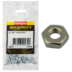 Champion - Hex Plain Nuts - 3/16" - UNC - Class 5 - Blue Zinc Plated | C290-10