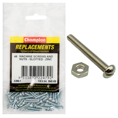 Champion - Machine Screws - Round Head - Slotted & Hex Plain Nuts UNC x 3/4" - Zinc Plated | C290-1