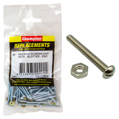 Champion - Machine Screws - Round Head - Slotted & Hex Plain Nuts UNC x 1 - 1/4" - Zinc Plated | C290-2