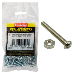 Champion - Machine Screws - Round Head - Slotted & Hex Plain Nuts UNC x 3/4" - Zinc Plated | C290-3