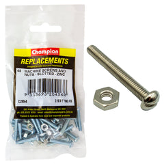 Champion - Machine Screws - Round Head - Slotted & Hex Plain Nuts UNC x 1" - Zinc Plated | C290-4