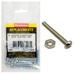 Champion - Machine Screws - Round Head - Slotted & Hex Plain Nuts UNC x 1 - 1/2" - Zinc Plated | C290-5