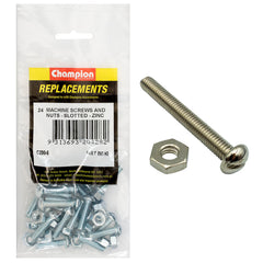 Champion - Machine Screws - Round Head - Slotted & Hex Plain Nuts UNC x 1" - Zinc Plated | C290-6