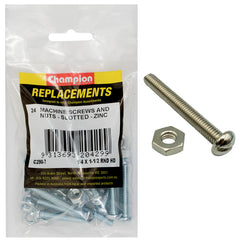 Champion - Machine Screws - Round Head - Slotted & Hex Plain Nuts UNC x 1 - 1/2" - Zinc Plated | C290-7