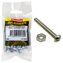 Champion - Machine Screws - Round Head - Slotted & Hex Plain Nuts UNC x 2" - Zinc Plated | C290-8