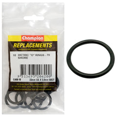 Champion - O Rings - Nitrile Rubber - 70 Shore - 22mm x 3.5mm - Black | C408-18