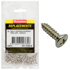 Champion - Self Tapping Screws - Pan - Phillips - 4.8 x 13mm - Nickel Plated | C540-13