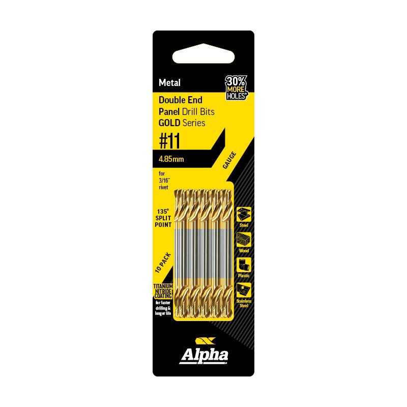 ALPHA No.11 Gauge (4.85mm) Double Ended Panel Drill Bit - Gold Series 10 pce Trade Pack No.11