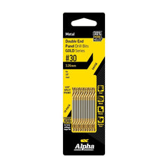 ALPHA No.30 Gauge (3.26mm) Double Ended Panel Drill Bit - Gold Series 10 pce Trade Pack No.30