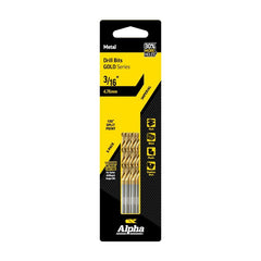 ALPHA 3/16in (4.76mm) Jobber Drill Bit - Gold Series 5 pce Trade Pack 3/16in