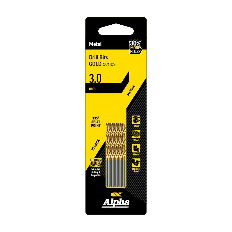 ALPHA 3mm Jobber Drill Bit - Gold Series 10 pce Trade Pack 3mm
