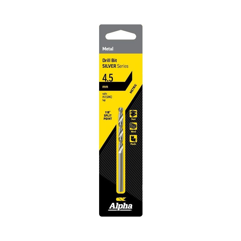4.5mm Jobber Drill Bit Carded - Silver Series 4.5mm Jobber
