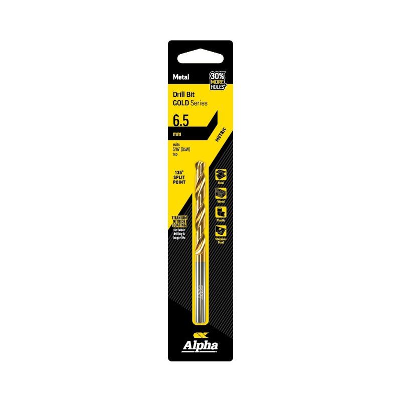 6.5mm Jobber Drill Bit Carded - Gold Series 6.5mm Jobber