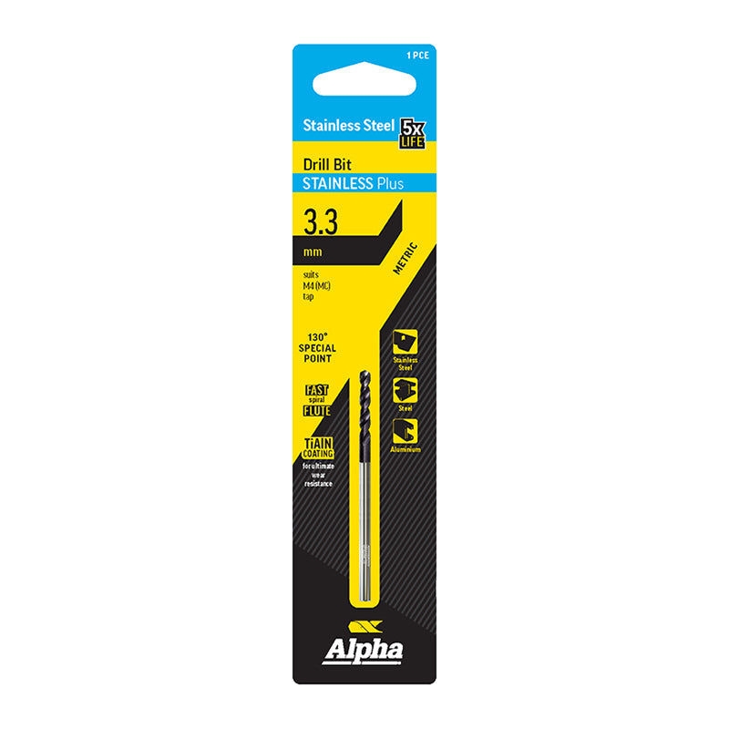 3.3mm Stainless Plus Metric Drill Bit | Carded 3.3mm Stainless