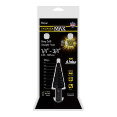 ThunderMax Step Drill Straight Flute 1/4in -3/4in Imperial Carded ThunderMax Step